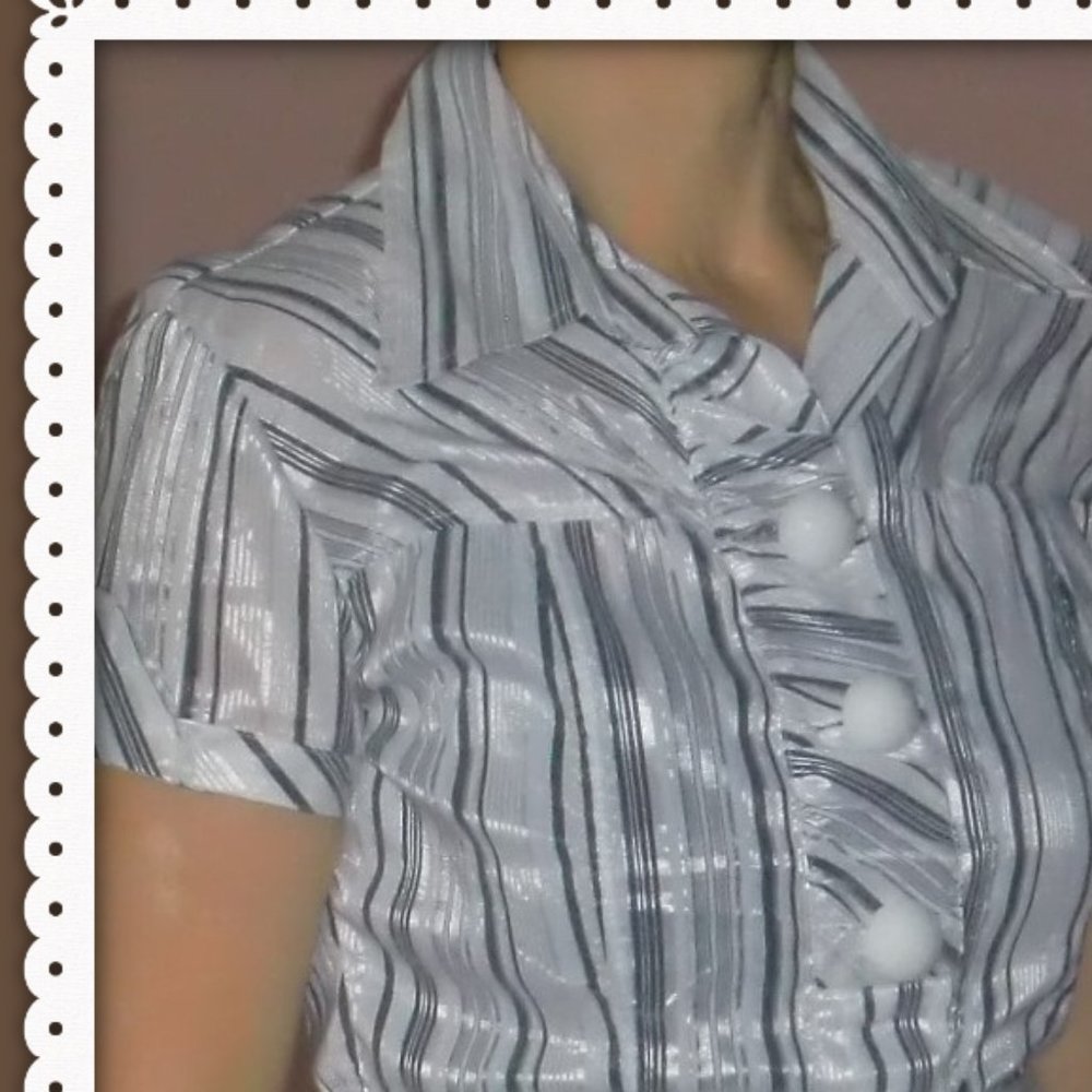 Women EMT EU Designer Short Sleeve Ruffle Button Shirts Collar Blouse with Belt